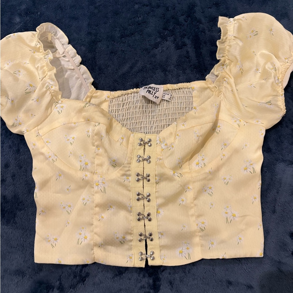 Princess Polly Light Yellow Floral Puff Sleeve Blouse
